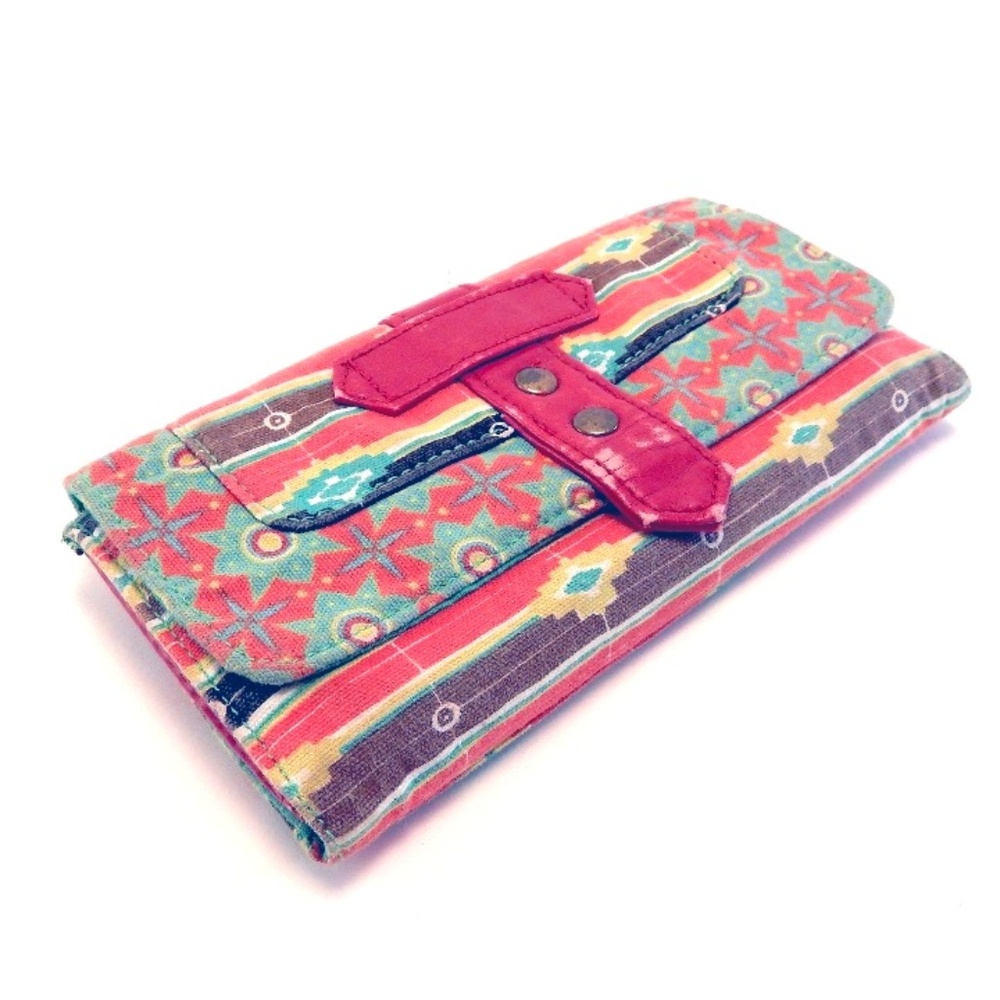 red cloth and leather target wallet